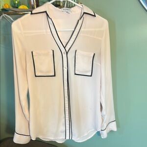 Express White Long Sleeve Notched Collar Blouse